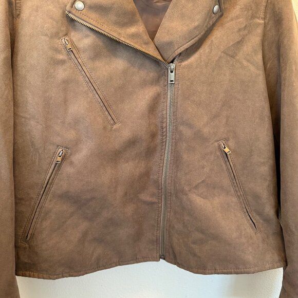 Uniqlo Women's Faux Suede Moto Jacket Stone Brown Size‎ L Stylish Casual Coat - Picture 4 of 12